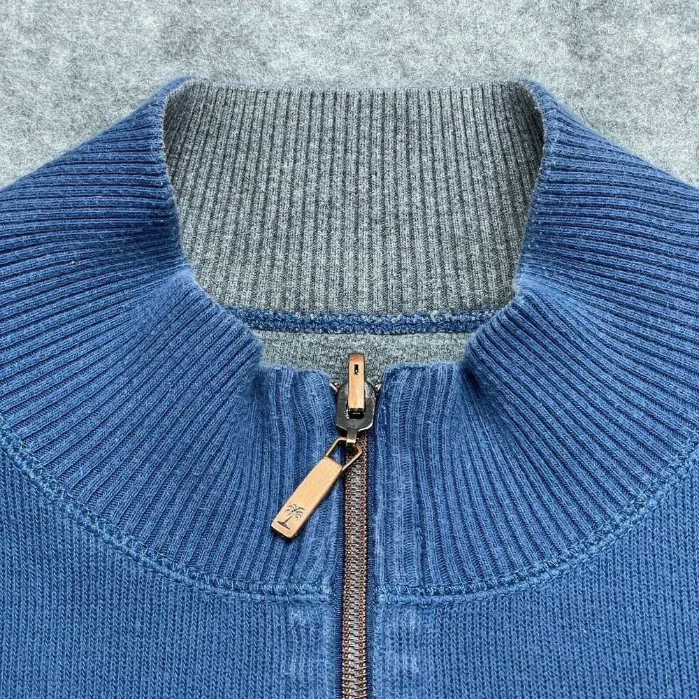 Tommy Bahama Sweater Men 2XL XXL Blue Gray Quarter Zip Cotton Ribbed Mock Neck_4
